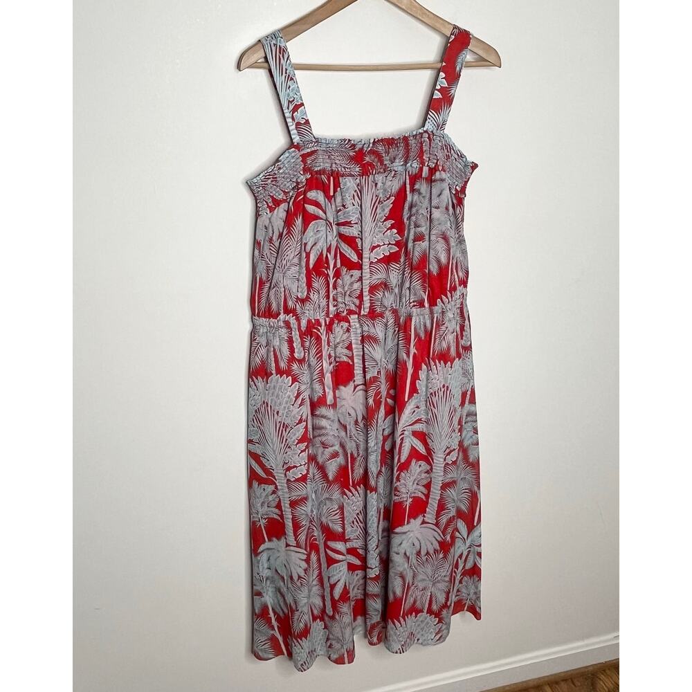 Talbots Women Fit & Flare Midi Dress 16 Red Oasis Palm Print Tropical Cotton - Picture 4 of 9